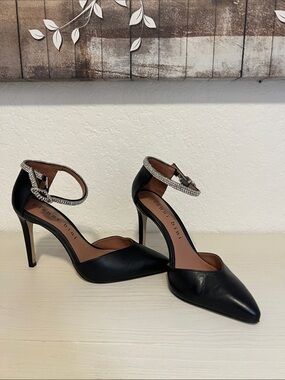 Gianni Bini Black Pointed Stilettos with Rhinestone Ankle Strap Size 6M